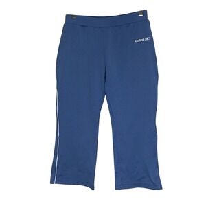 Reebok Women Blue Athletic Capri‎ Pants Cropped Side Stripe Logo Size Large